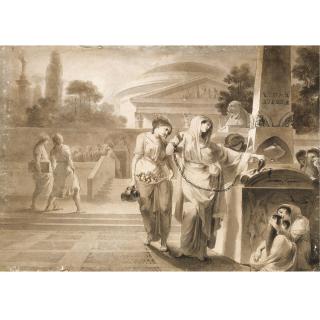 Giovanni David - A Classical Scene With A Vestal Virgin Making An Offering On A Sarcophagus