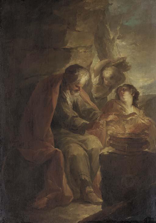 Giovanni David - An Allegory of Winter: an old man warming his hands on a brazier