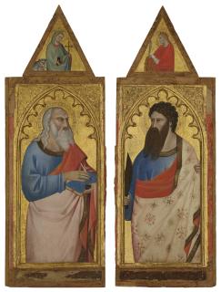 Giovanni Del Biondo - Two panels from a polyptych: Saint John the Evangelist, with Saint Margaret above; and Saint Bartholomew, with Saint Catherine of Alexandria above