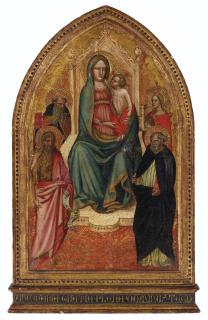 Giovanni Di Marco, Called Giovanni Dal Ponte - The Madonna and Child enthroned with Saints Barbara, Dominic, John the Baptist and Anthony Abbot