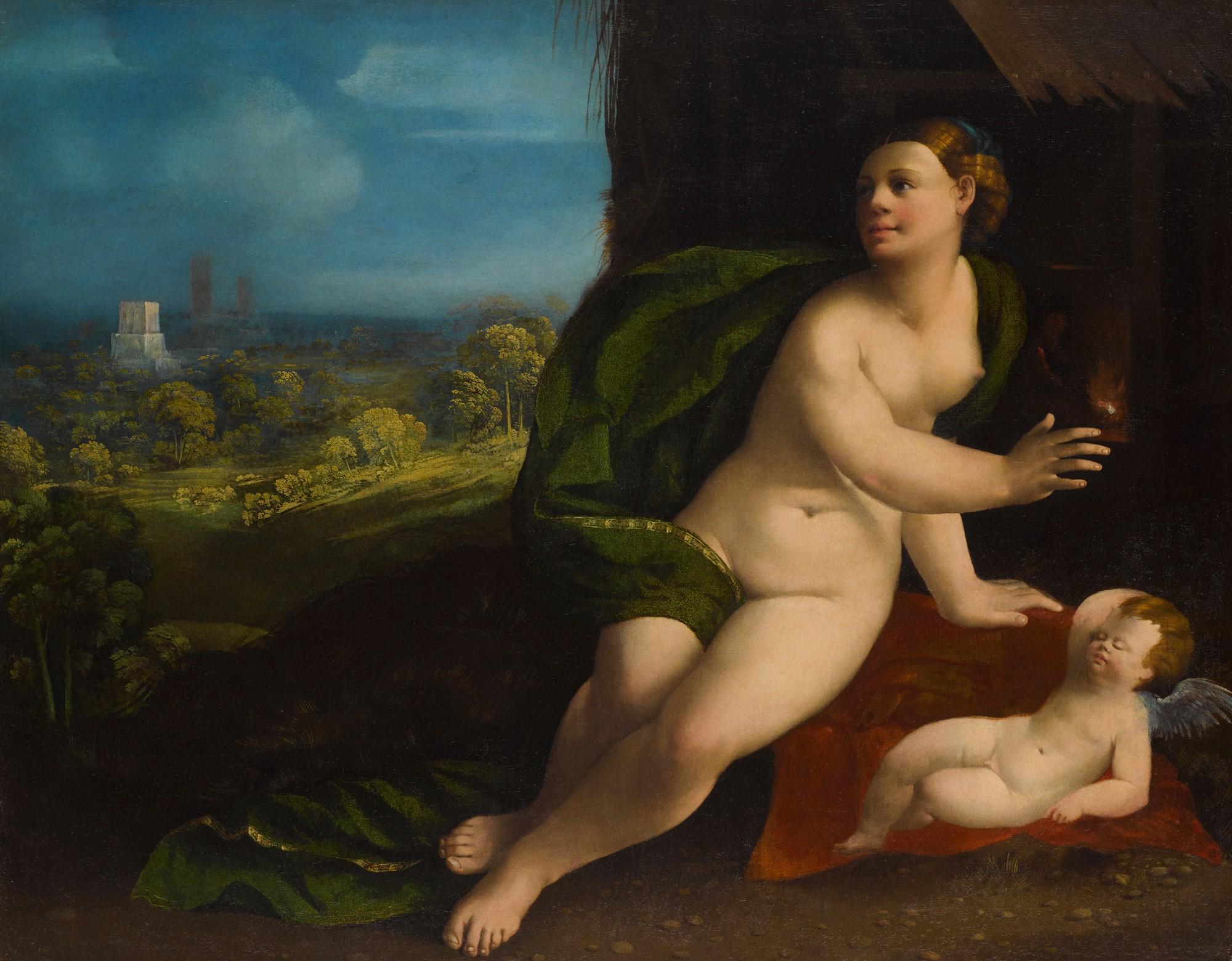 Giovanni di Niccolò de Lutero - Venus and Cupid in a landscape