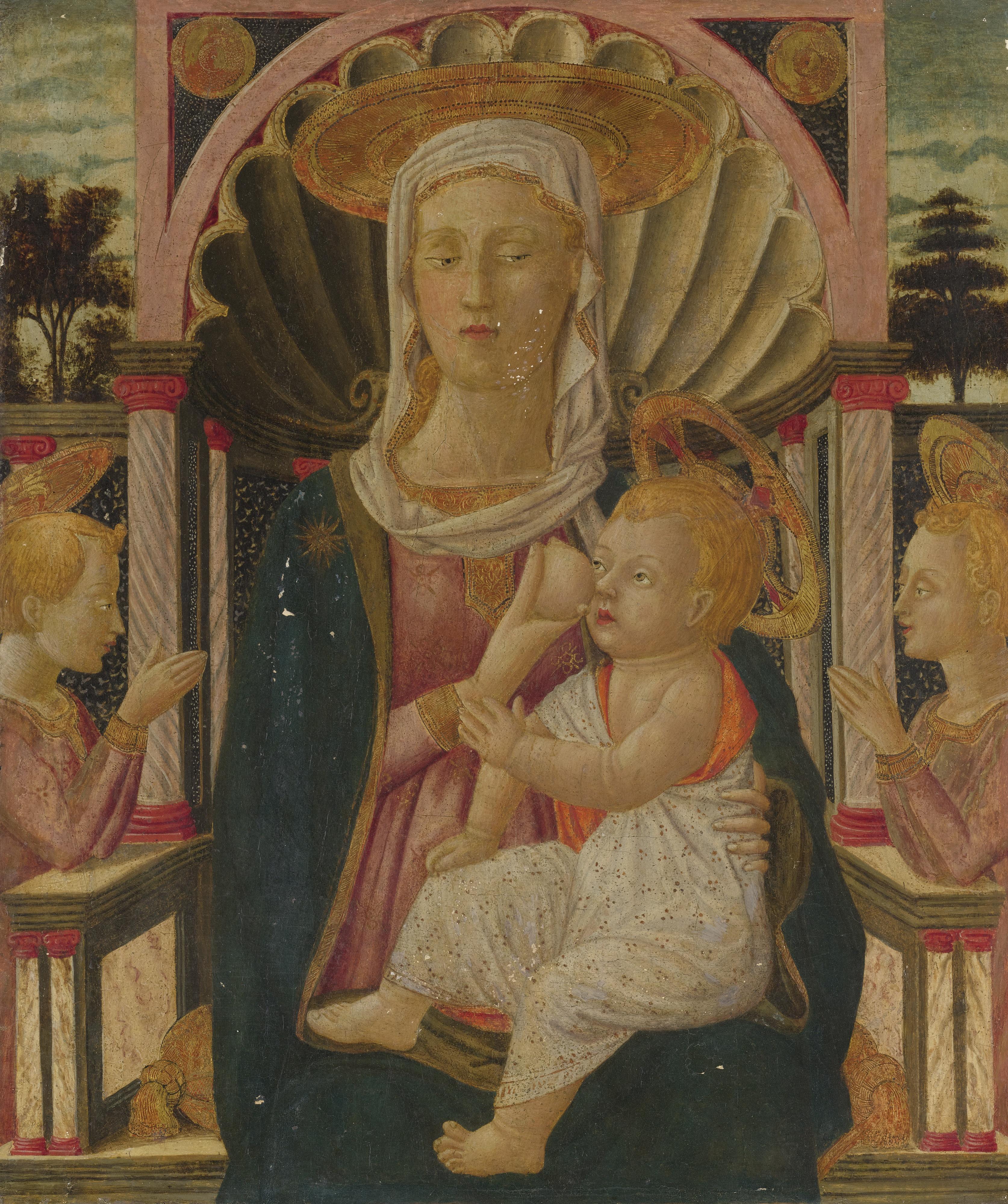 Giovanni Di Ser Giovanni Guidi - Madonna And Child Enthroned With Two Angels