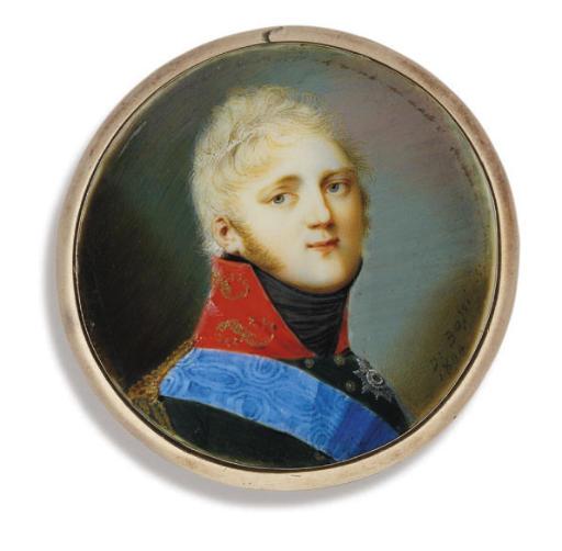 Giovanni Domenico Bossi - Tsar Alexander I of Russia (1777-1825), in black uniform with red collar, gold epaulettes, wearing the blue moiré sash and breast-star of the the Imperial Russian Order of St. Andrew