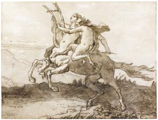 Giovanni Domenico Tiepolo - A Centaur Holding A Lyre, Galloping With A Female Faun