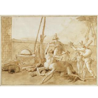 Giovanni Domenico Tiepolo - A Centaur Playing With Three Punchinelli