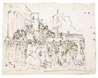 Giovanni Domenico Tiepolo - A Crowd Watching A Charlatan (Recto); A Flying Angel (Verso)