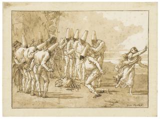 Giovanni Domenico Tiepolo - A group of Punchinellos examining a spider crab