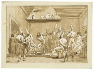 Giovanni Domenico Tiepolo - A group of Punchinellos watching the making of glass