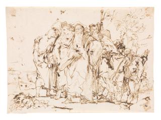Giovanni Domenico Tiepolo - A group of spectators, a fortress at the left
