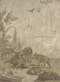 Giovanni Domenico Tiepolo - A Pack of Wolves With Three Dead Boar, A Flock of Geese Above