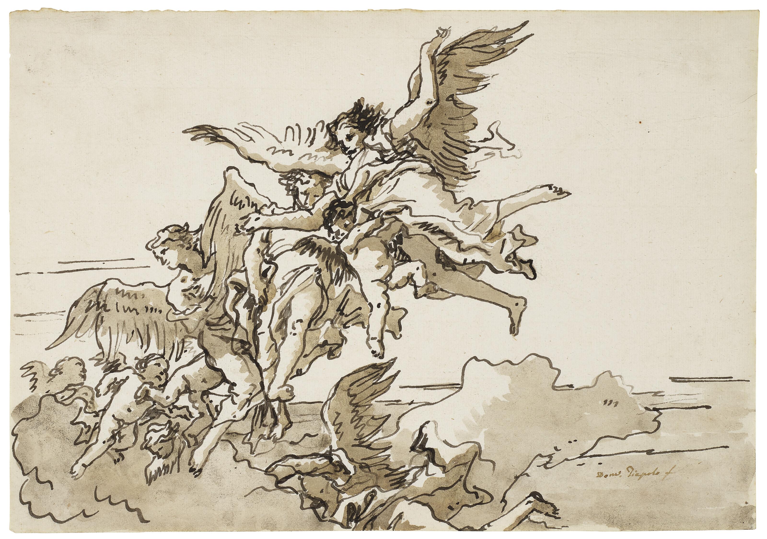 Giovanni Domenico Tiepolo - Angels and putti in clouds