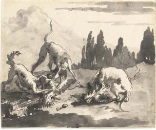 Giovanni Domenico Tiepolo - Dogs attacking chickens in a landscape