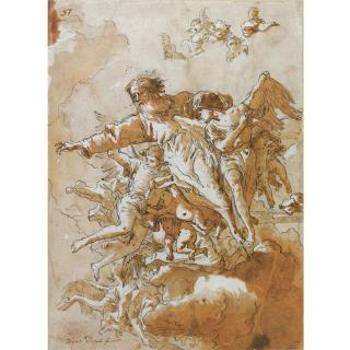 Giovanni Domenico Tiepolo - God The Father In The Clouds Supported By Angels And Putti