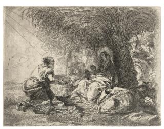 Giovanni Domenico Tiepolo - Joseph adoring the Child while two Angels sing, from: The Flight into Egypt