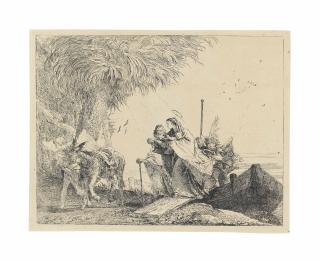 Giovanni Domenico Tiepolo - Mary, Helped By Joseph And An Angel, Stepping Out Of The Boat, From: The Flight Into Egypt (De V. 18; R. 84)