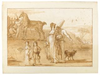 Giovanni Domenico Tiepolo - Polichinelle en compagnie d’une dame, avec deux enfants et un cheval