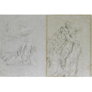 Giovanni Domenico Tiepolo - Recto: Studies For The Reception In Honour Of The Visit Of The Emperor Henry Iii To The Villa Contarini Verso: Study Of An Umbrella