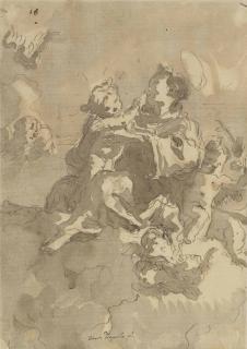 Giovanni Domenico Tiepolo - Saint Anthony And The Christ Child With A Putto And Cherubs In The Sky