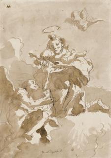 Giovanni Domenico Tiepolo - Saint Antoine Portant Le Christ Enfant, Un Ange Agenouillé À Ses Côtés