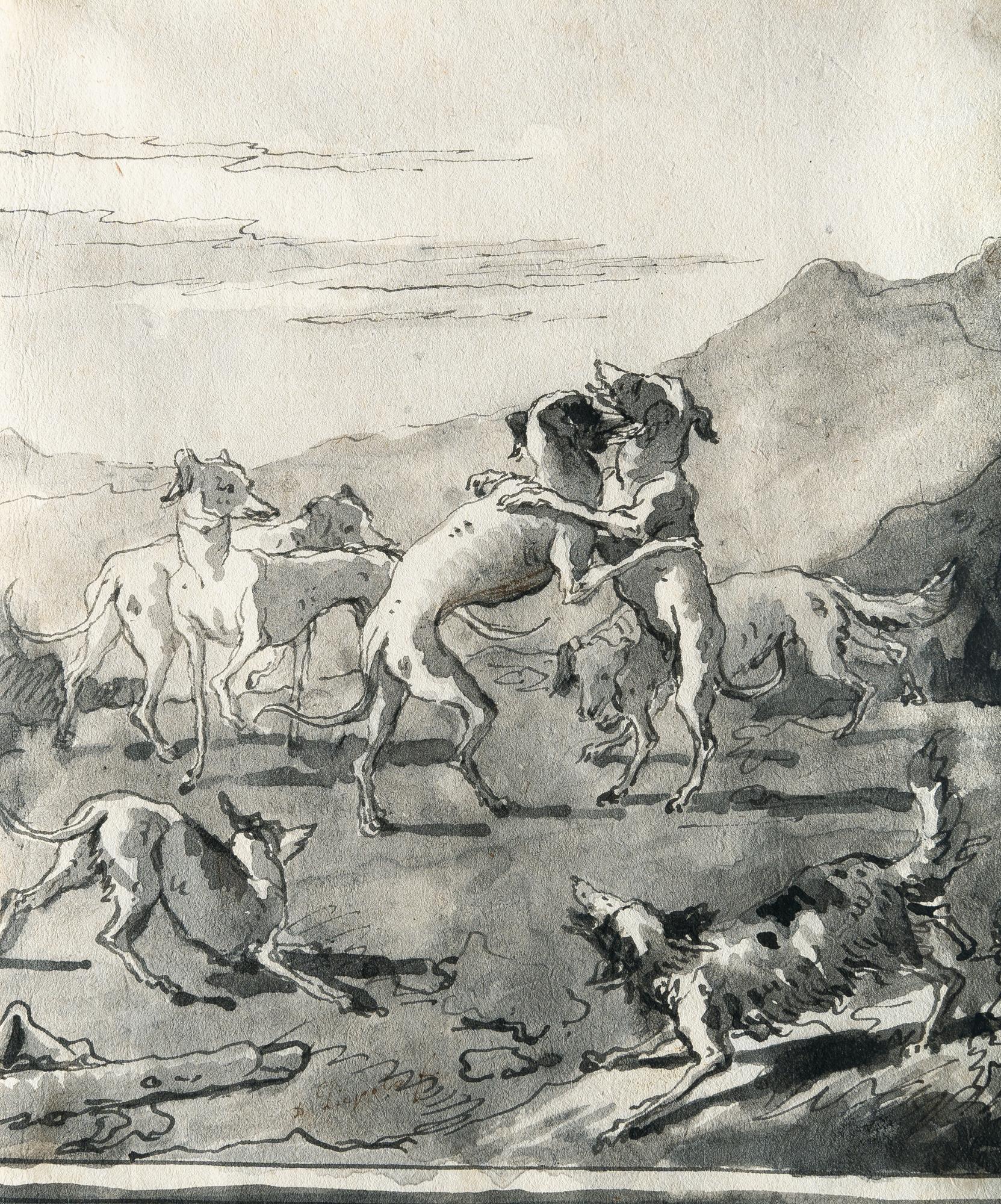 Giovanni Domenico Tiepolo - Spielende Hunde in einer Landschaft