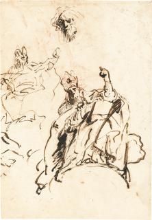 Giovanni Domenico Tiepolo - Study Of A Bishop Seated On A Cloud