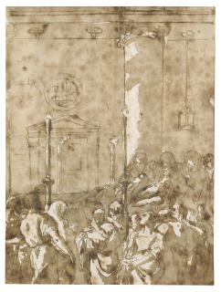 Giovanni Domenico Tiepolo - The funeral of a nun (recto); Sketch of a veiled woman (verso)