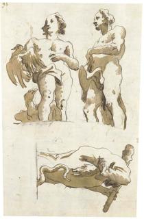 Giovanni Domenico Tiepolo - Two studies of Ganymede and one of Hercules (recto); Two studies of Hercules (verso)