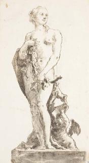 Giovanni Domenico Tiepolo - Vénus debout sur un entablement, un putto à ses pieds portant une draperie
