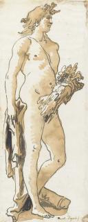 Giovanni Domenico Tiepolo - Zephyr, standing in profile to the right, holding a cornucopia