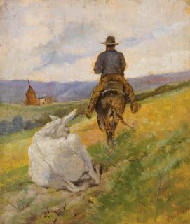 Giovanni Fattori - Buttero A Cavallo E Mulo Bianco