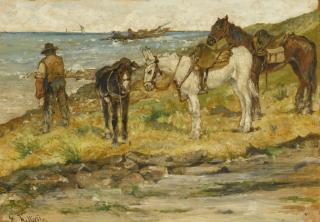 Giovanni Fattori - Italian paesaggio Con Cavalli 