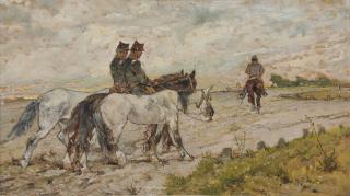 Giovanni Fattori - Three soldiers riding in an estuary