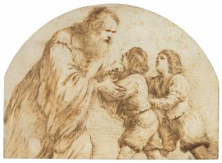 Giovanni Francesco Barbieri, Called Il Guercino - A bearded old man greeting two boys