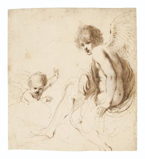 Giovanni Francesco Barbieri, Il Guercino - Seated angel with a putto