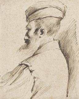 Giovanni Francesco Barbieri, Il Guercino - The head of a bearded man wearing a cap