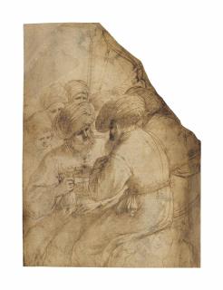Giovanni Francesco Barbieri - A Group Of Turbaned Men, One Holding A Small Pouch, Another In The Background With A Bow And Arrow