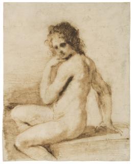 Giovanni Francesco Barbieri - A seated female nude (Bathsheba)