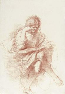 Giovanni Francesco Barbieri - A seated youth reading, leaning his head on his right hand