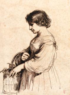 Giovanni Francesco Barbieri - A young girl holding a basket of grapes