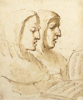 Giovanni Francesco Barbieri - Caricature de deux moines chantant avec une partition