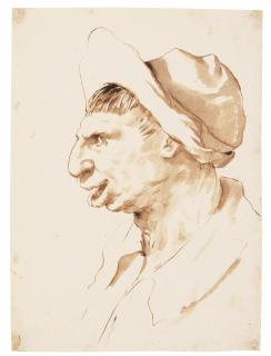 Giovanni Francesco Barbieri - Caricature: Head Of A Peasant In Profile To The Left