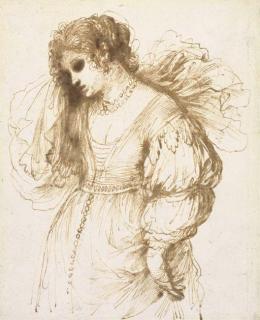 Giovanni Francesco Barbieri - Etude de jeune femme, à mi-corps, tournée vers la gauche