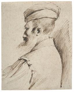 Giovanni Francesco Barbieri - Homme Barbu En Buste Portant Un Chapeau