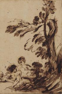 Giovanni Francesco Barbieri - Homme Et Femme Se Baignant