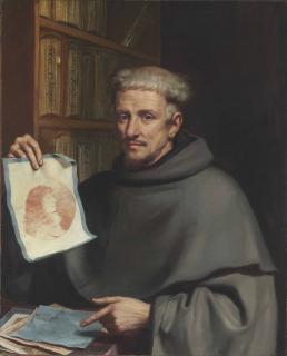 Giovanni Francesco Barbieri - Portrait Of Fra Bonaventura Bisi (1601-1659), Called Il Pittorino, Half-Length, Holding A Drawing Of Alfonso Iv, Duke Of Modena