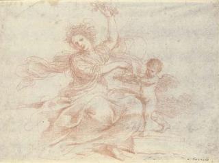 Giovanni Francesco Barbieri - Primavera distributing flowers, accompanied by a putto