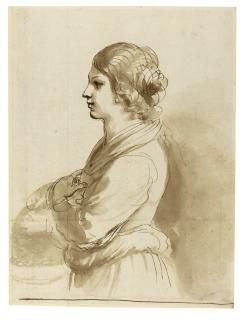 Giovanni Francesco Barbieri - Profile Study Of A Girl, Half-Length, Holding A Basket
