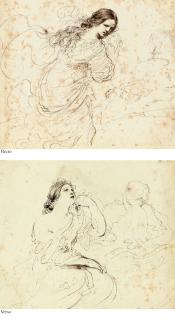 Giovanni Francesco Barbieri - Saint Mary Magdalene in a landscape (recto); Two studies of Saint Mary Magdalene seated (verso)