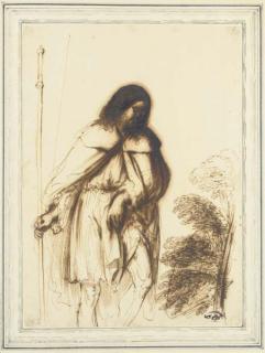 Giovanni Francesco Barbieri - Saint Roch, de Trois-Quart, Un Arbre Au Fond