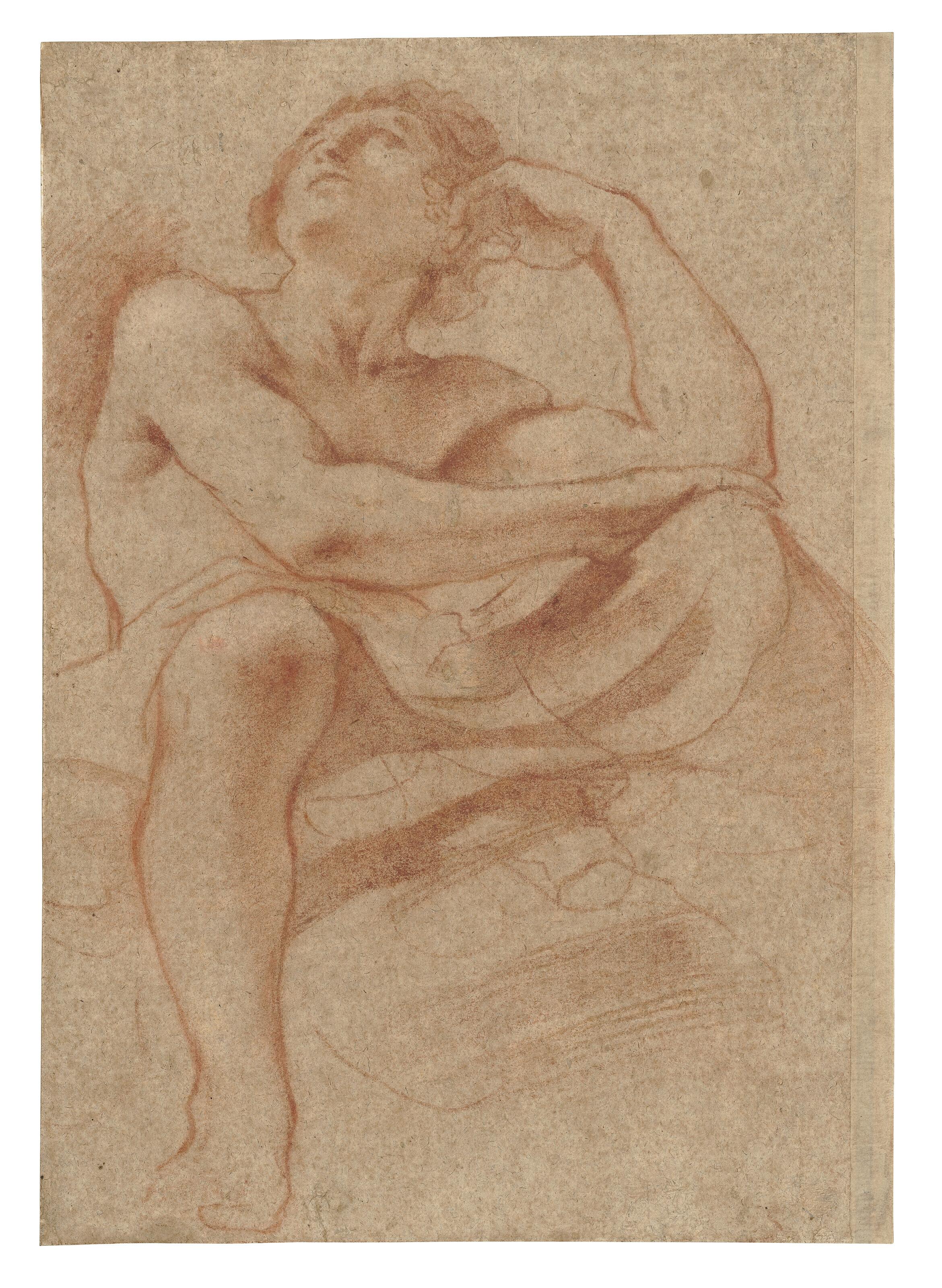 Giovanni Francesco Barbieri - Study of a seated young man looking to the left